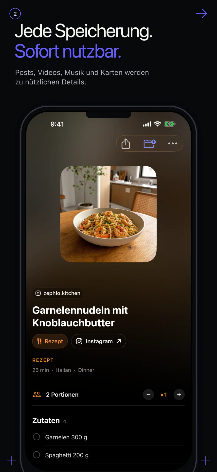 Zephlo-Rezeptdetail mit Zutaten und Portionssteuerung